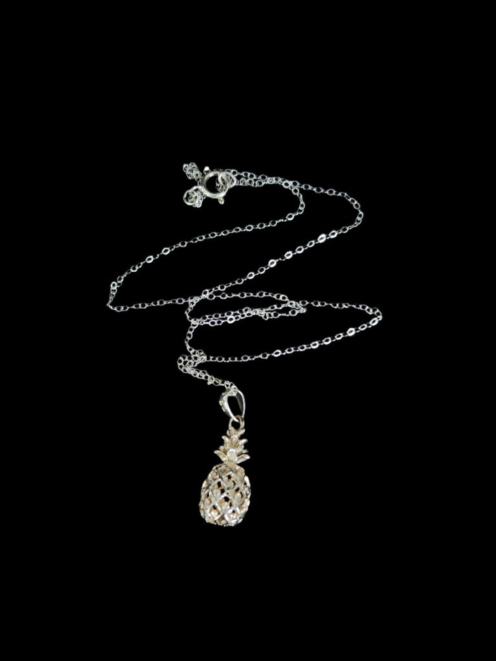 Vintage 1990s 925 Sterling Silver Pineapple Pendant Necklace 18.5"